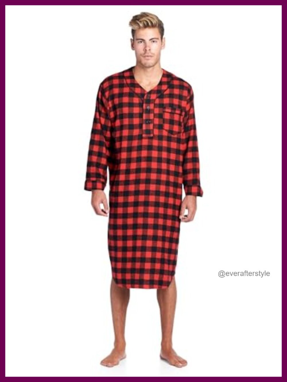 Mens Flannel Long Sleeve Nightshirt Sleep Shirt Button Down